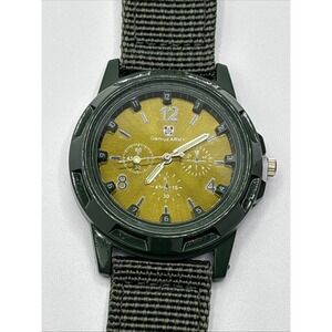 NWOT Gemius Army Military‎ Type Watch Green Dial,Case,Canvas Band 6-7.5" Running
